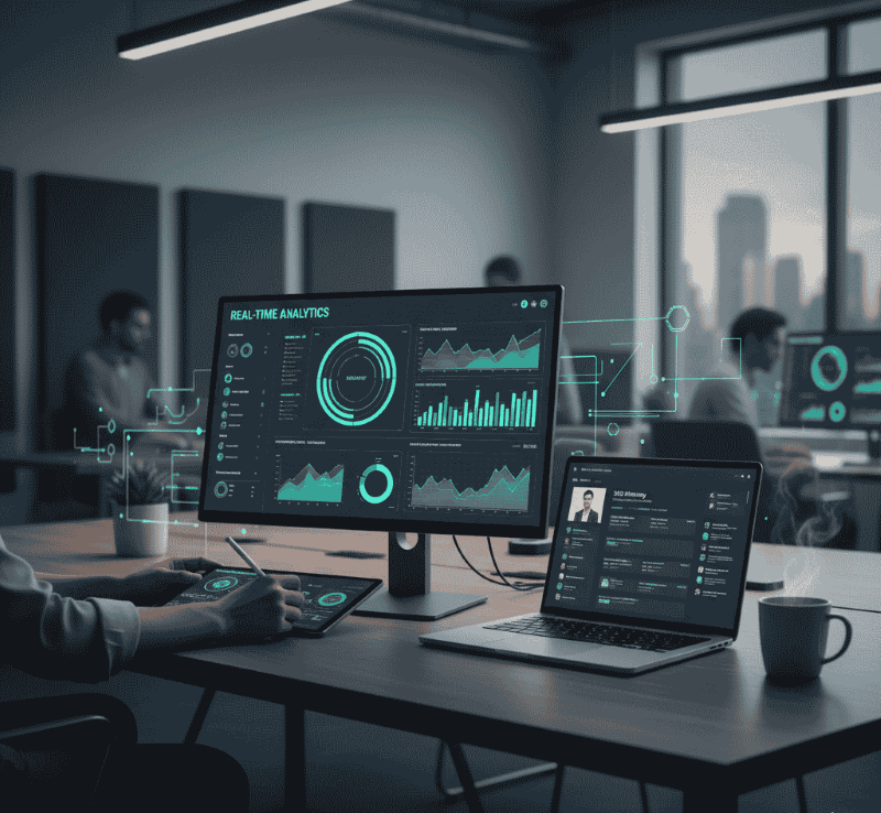 A professional workspace representing Apex Digital Solutions' data-driven approach.